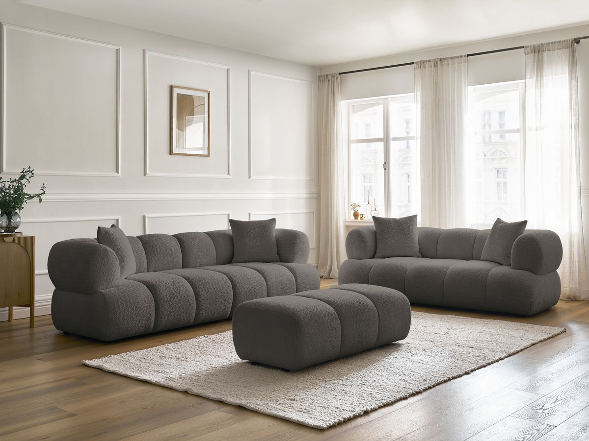 Bobochic Pamira Sofa 5-Sitzer mit Pouf Bouclé-Stoff Braun