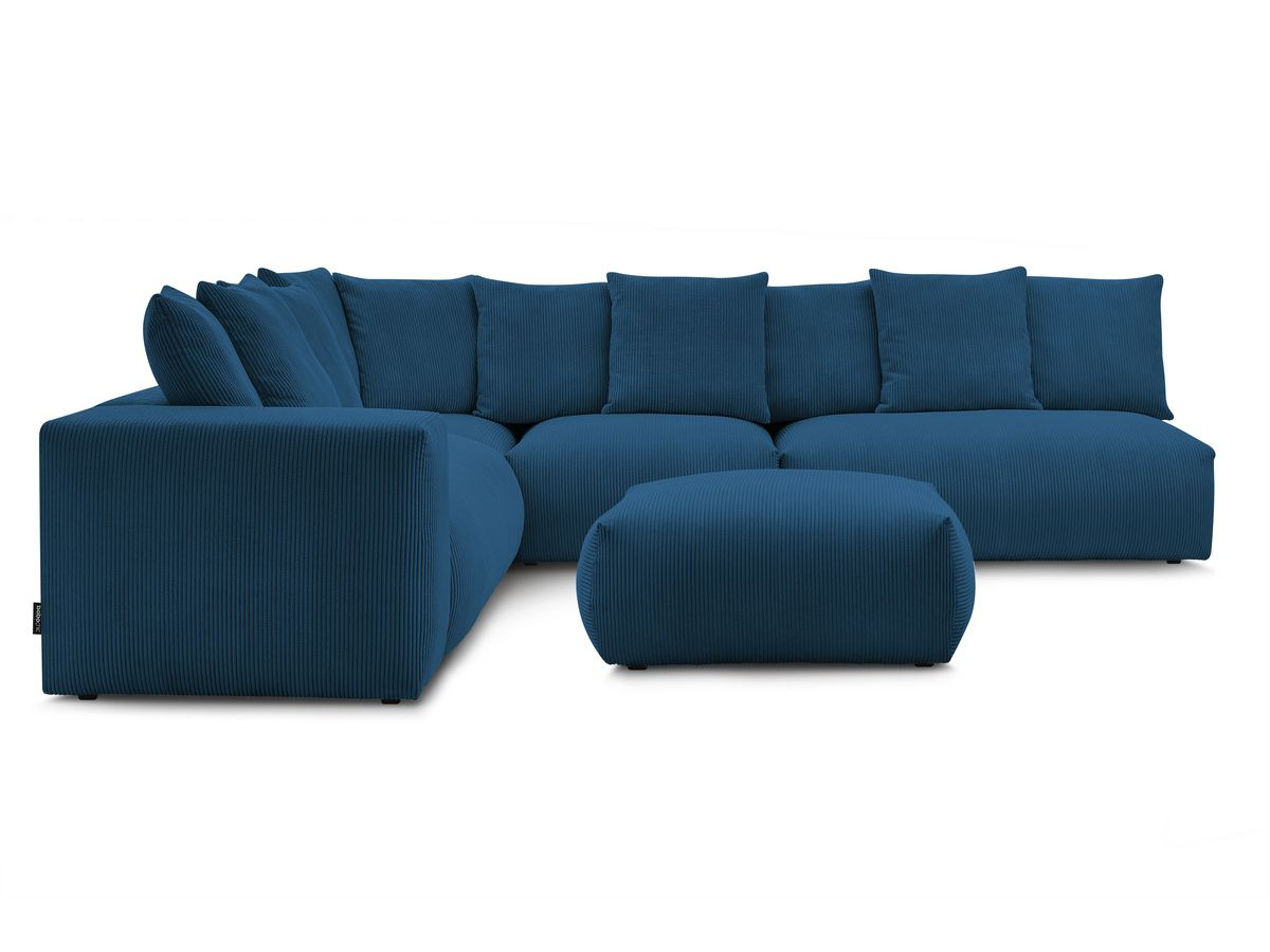 Bobochic Voltaire Ecksofa mit Pouf 322 × 268 cm Cordsamt Dunkelblau Ecke links
