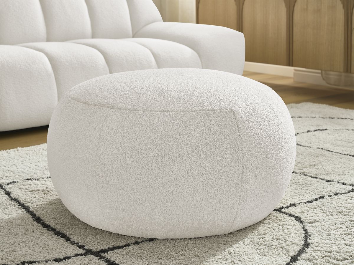 Bobochic Hayden Sofa 4-Sitzer mit Pouf Bouclé-Stoff Weiß