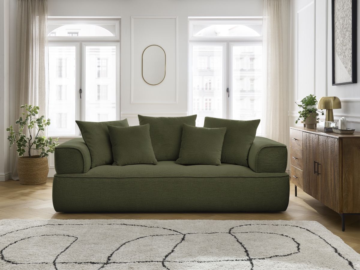 Bobochic Whesley Sofa 3-Sitzer Stoff Dunkelgrün