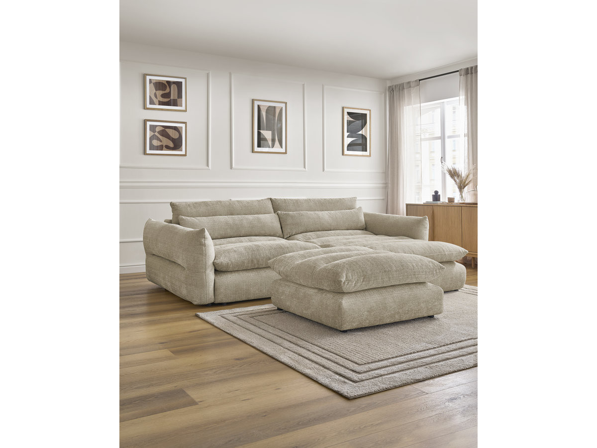 Bobochic Neil Ecksofa mit Pouf Strukturstoff Beige Ecke rechts