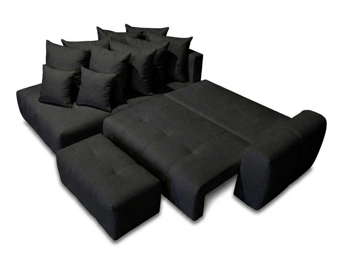 Bobochic Roxelane Ecksofa mit Schlaffunktion und Bettkasten und Pouf Melange-Stoff Dunkelgrau Ecke links