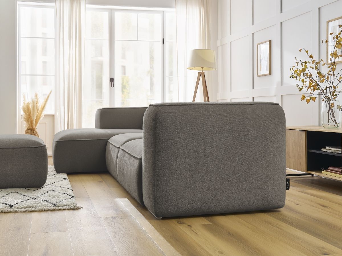 Bobochic Zephyr Ecksofa mit Pouf 349 × 165 cm Strukturstoff Taupe Ecke links
