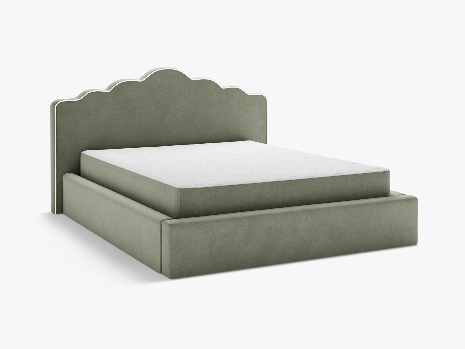 Micadoni Dream Samtbett mit Bettkasten und Kopfteil Samt Magic Velvet Elfenbein / Grün 140x200