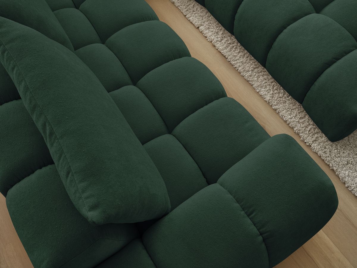 Bobochic Everest Ecksofa mit Schlaffunktion und Pouf, 4 Kissen Strukturstoff Grün Ecke rechts