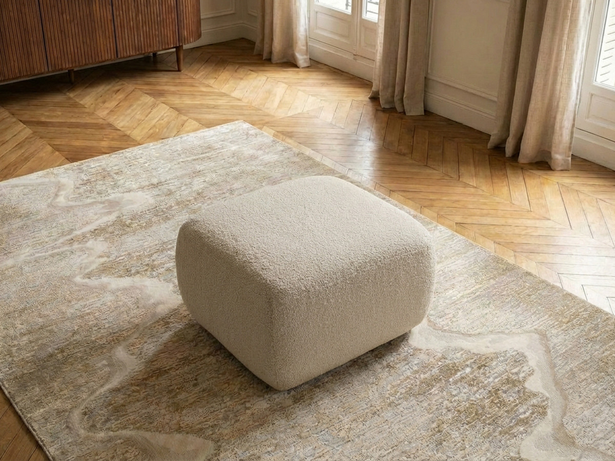 Bobochic Montaigne Pouf Bouclé-Stoff Beige