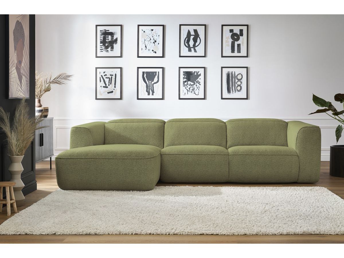 Bobochic William Ecksofa Melange-Stoff Grün Ecke links