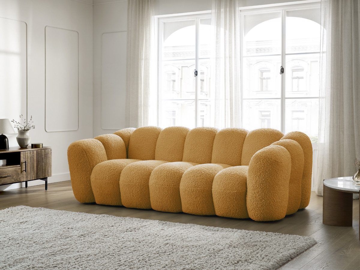 Bobochic Hippolyte Sofa 3-Sitzer Bouclé-Stoff Gelb