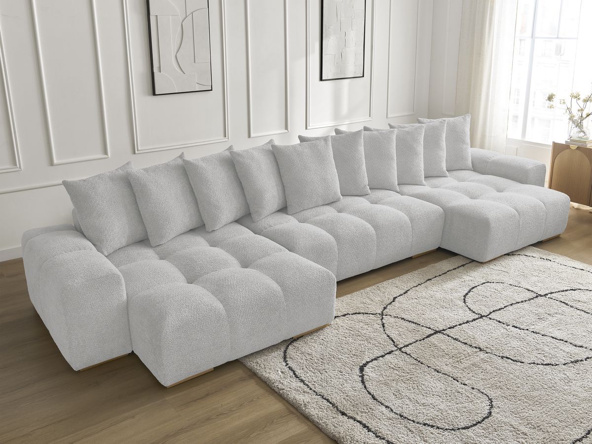 Bobochic Anakin Wohnlandschaft, 10 Kissen Bouclé-Stoff Hellgrau