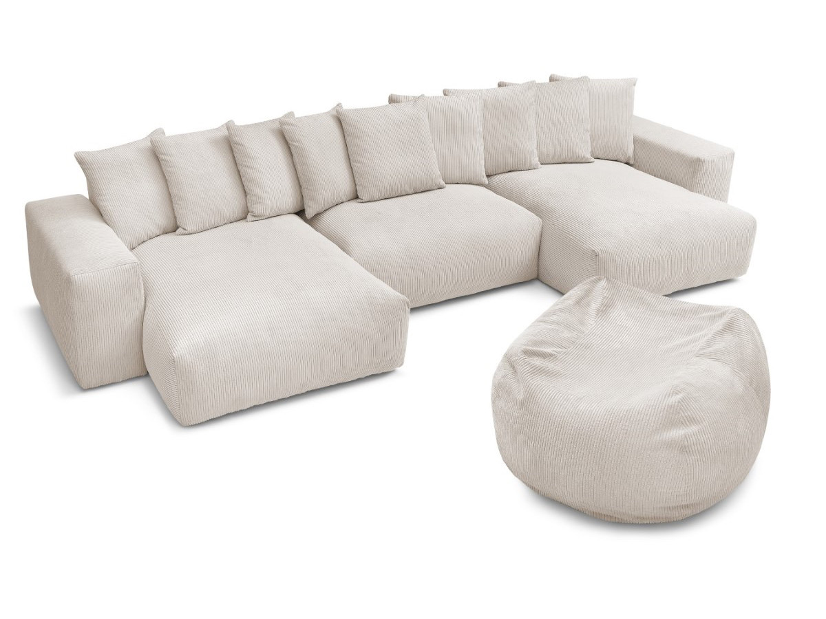 Bobochic Voltaire Wohnlandschaft mit Pouf 420 × 174 cm Cordsamt Beige