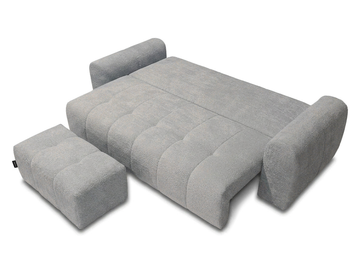 Bobochic Roxelane Schlafsofa 3-Sitzer mit Bettkasten und Pouf Bouclé-Stoff Hellgrau
