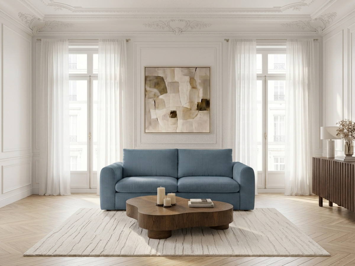 Bobochic Archi Schlafsofa 3-Sitzer Cordsamt Blau, Liegefläche 140 × 190 cm