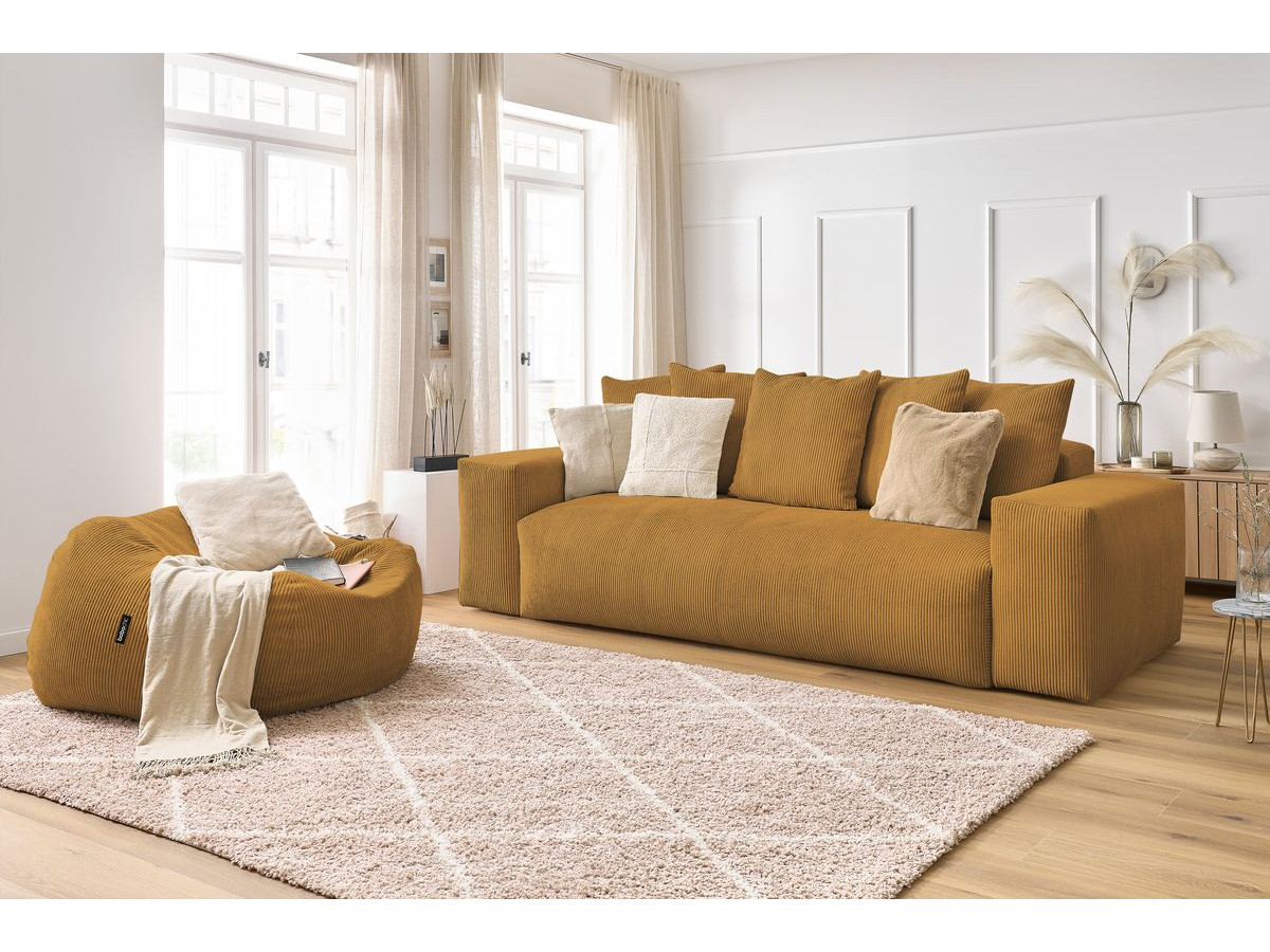Bobochic Voltaire Sofa 4-Sitzer mit Pouf 280 × 124 cm Cordsamt Gelb