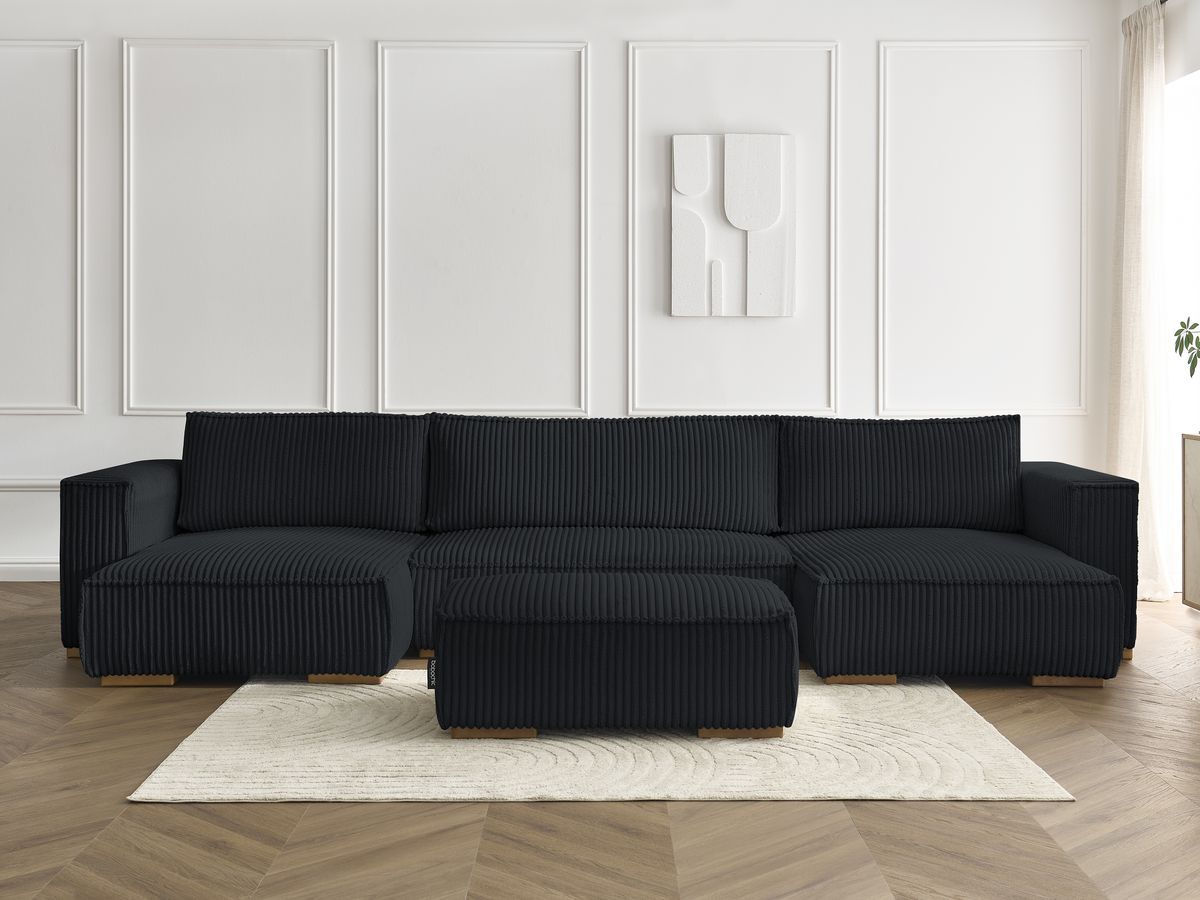 Bobochic Chelsea Wohnlandschaft mit Pouf Breitcord weich Schwarz