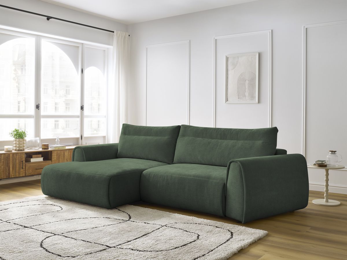 Bobochic Aden Ecksofa 293 × 152 cm Stoff Grün Ecke links
