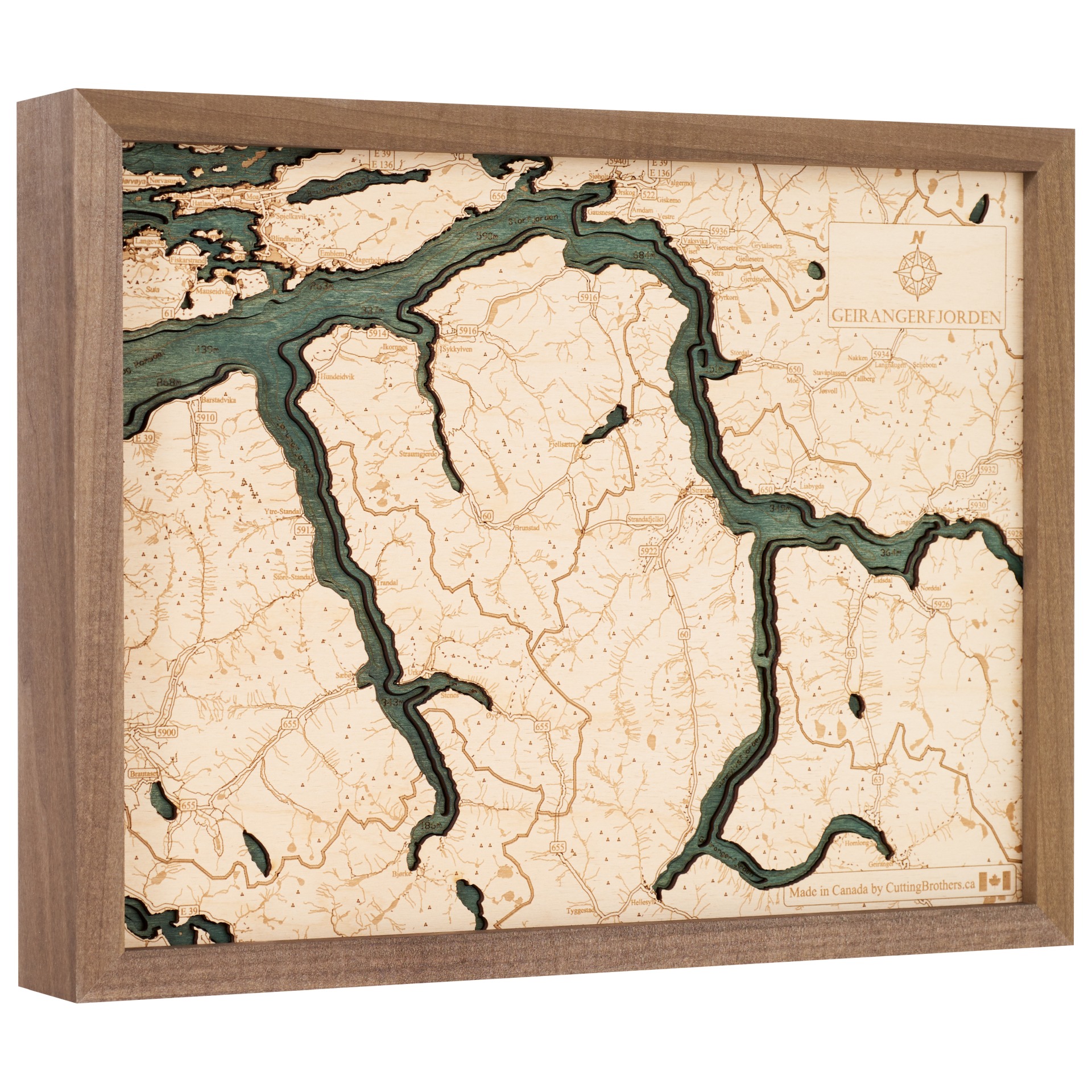 Cutting Brothers 3D Holz-Wandkarte Geiranger Fjord 40.5x30.5 cm