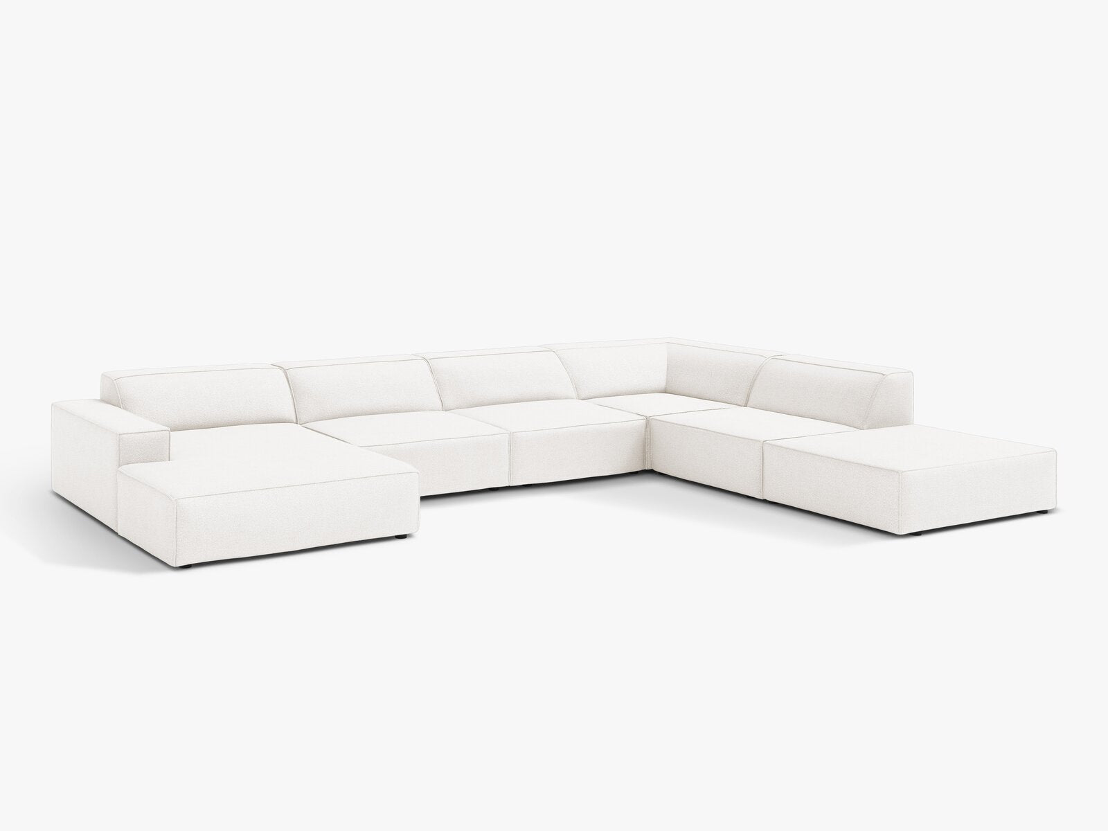 Micadoni Panorama-Ecksofa Jodie 7-Sitzer Rechts Boucle Baloo Weiß
