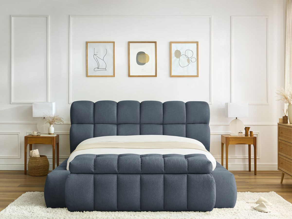 Bobochic Mont-blanc Polsterbett mit Bettkasten mit Bettbank Stoff Dunkelblau, Liegefläche 180 × 200 cm