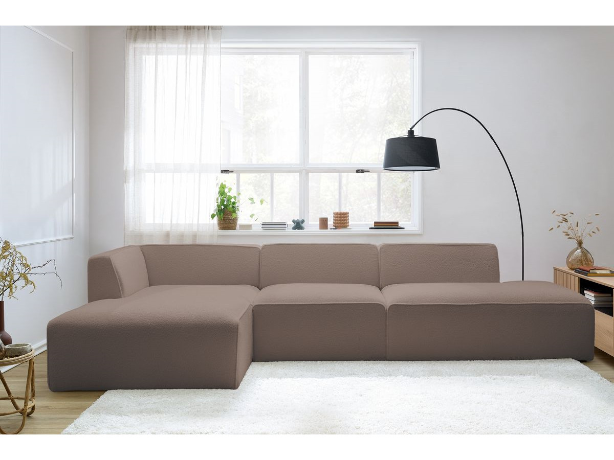 Bobochic Megeve Ecksofa mit Pouf Bouclé-Stoff Braun Ecke links