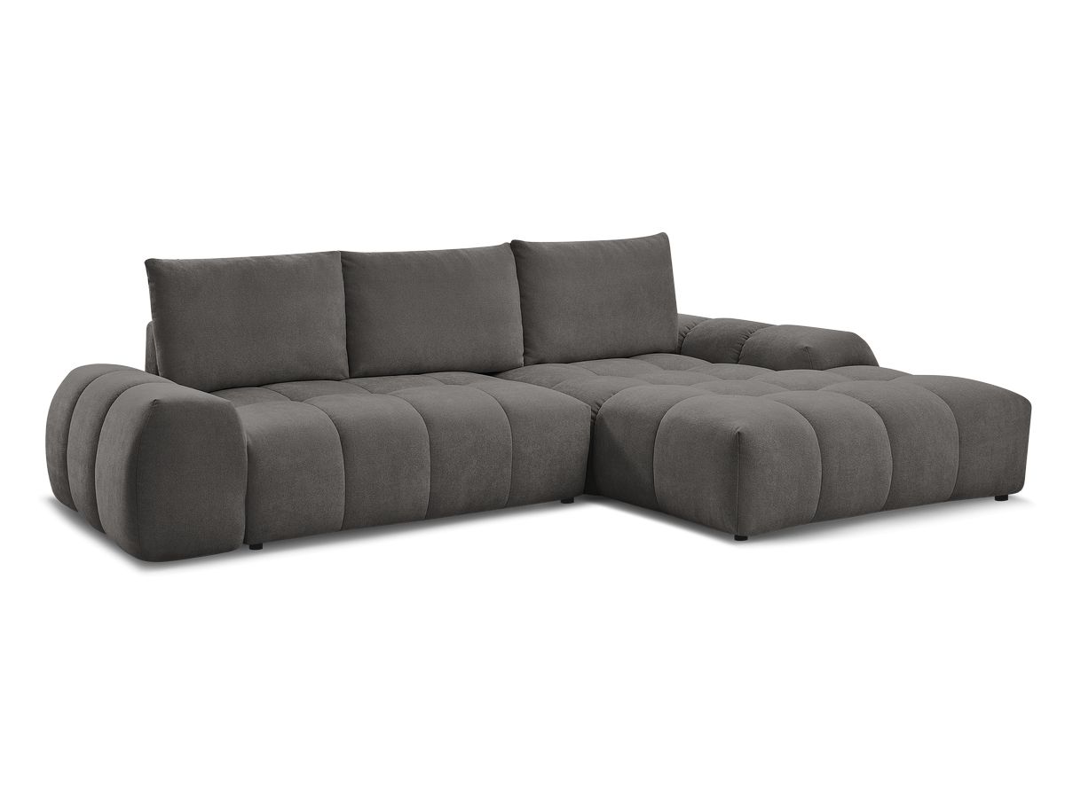 Bobochic Everest Ecksofa mit Schlaffunktion und Bettkasten 318 × 180 cm, 3 Kissen Strukturstoff Dunkelgrau Ecke rechts