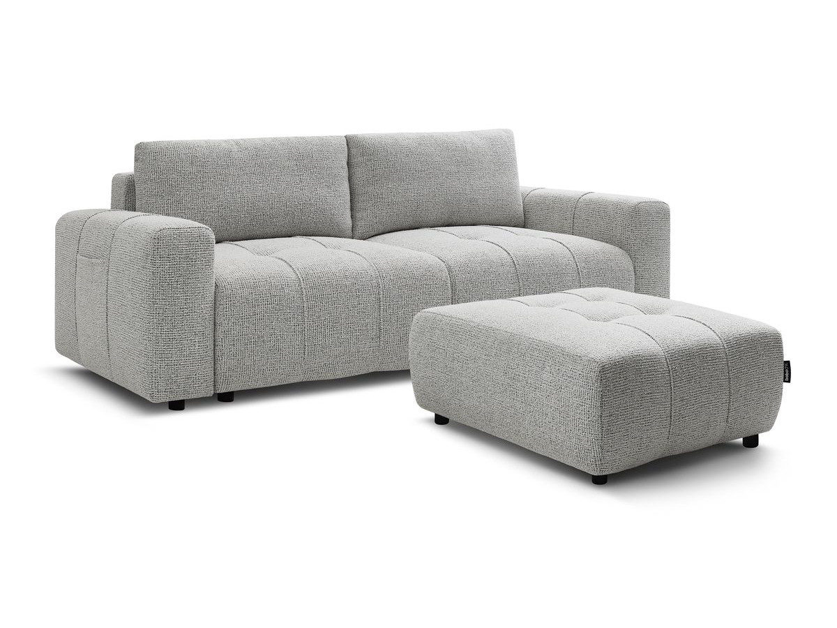Bobochic Arsene Schlafsofa 4-Sitzer mit Bettkasten und Pouf Melange-Stoff Hellgrau