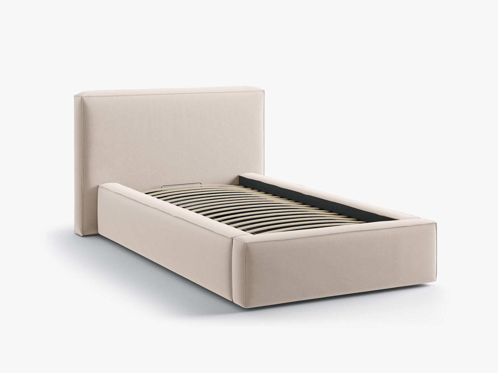 Micadoni Single Polsterbett mit Stauraum Jodie Samt Bluvel Dunkelbeige 90x200
