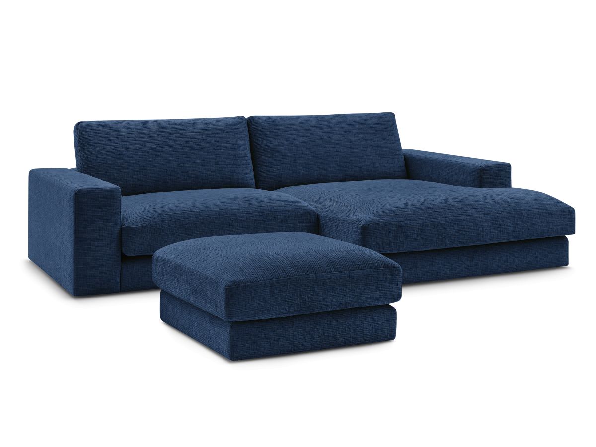 Bobochic Leonard Ecksofa mit Pouf 234 × 159 cm Strukturstoff Dunkelblau Ecke rechts