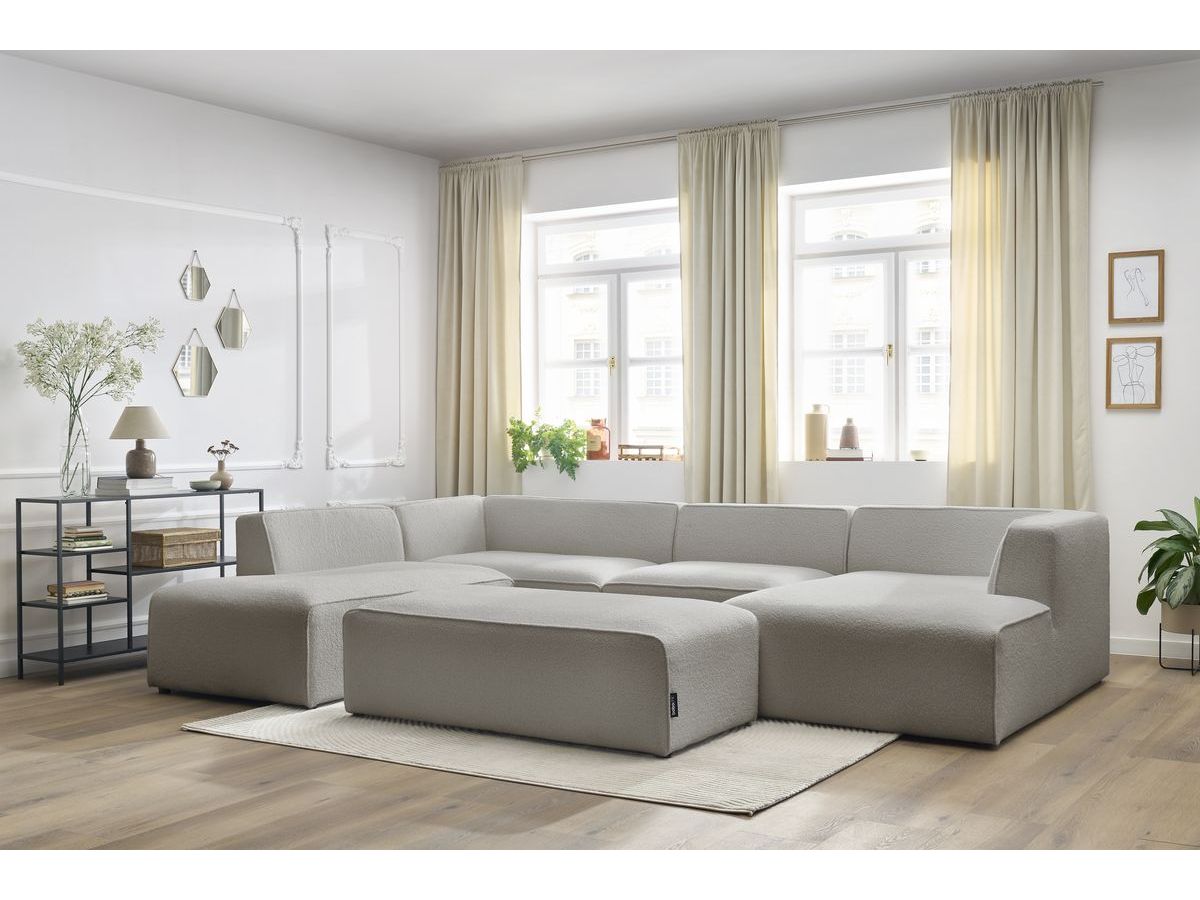 Bobochic Megeve Wohnlandschaft mit Pouf Bouclé-Stoff Hellgrau Ecke rechts