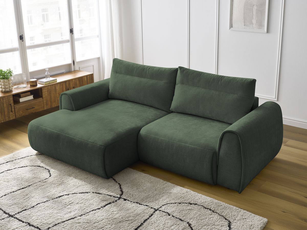 Bobochic Aden Ecksofa 246 × 152 cm Stoff Grün Ecke links