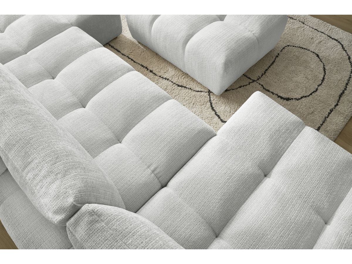 Bobochic Anakin Wohnlandschaft mit Pouf, Liegefläche 137 × 382 cm, 3 Kissen Strukturstoff Hellgrau