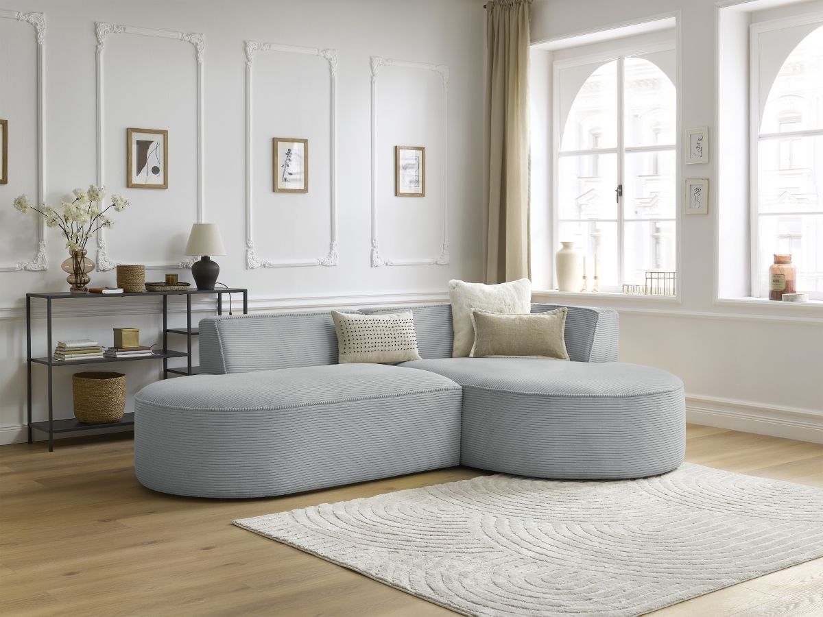 Bobochic Rousseau Ecksofa Cordsamt Hellgrau Ecke rechts
