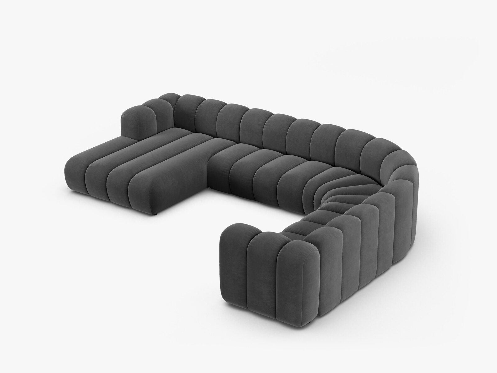 Micadoni Modulares Panorama Ecksofa Lupine 6-Sitzer Rechts Samt Venus Grau