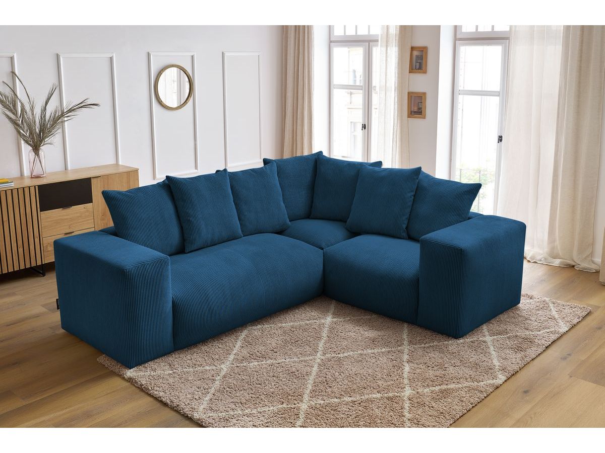 Bobochic Voltaire Ecksofa 268 × 214 cm Cordsamt Dunkelblau Ecke rechts