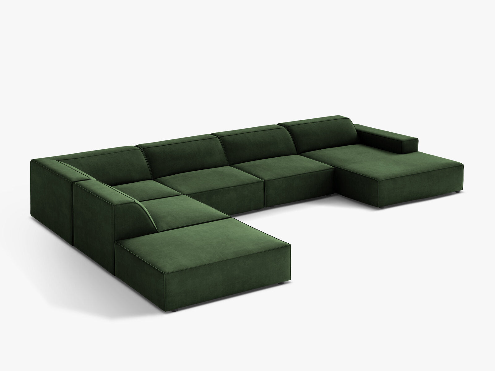 Micadoni Panorama-Ecksofa Jodie 7-Sitzer Samt Venus Flaschengrün Links