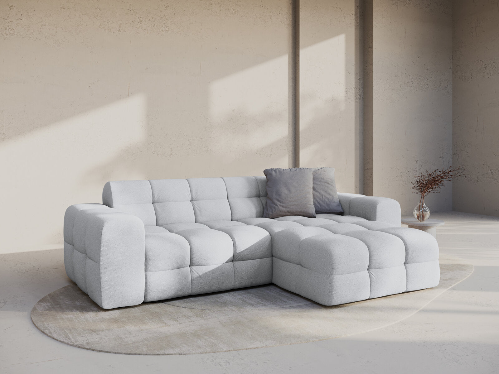 Micadoni Ecksofa Kendal 4-Sitzer Rechts Strukturierter Stoff Hellgrau
