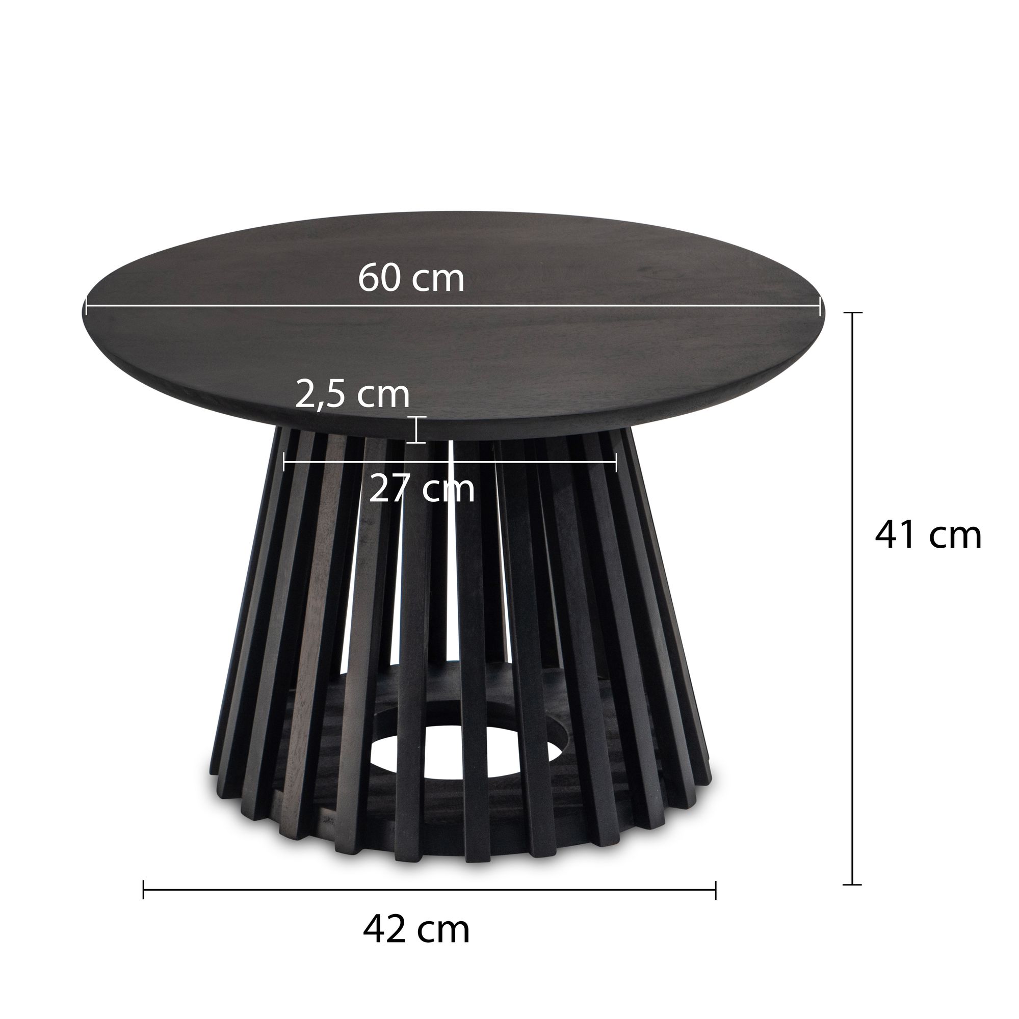 Couchtisch Asker Massivholz Schwarz Ø 60 × H 41 cm