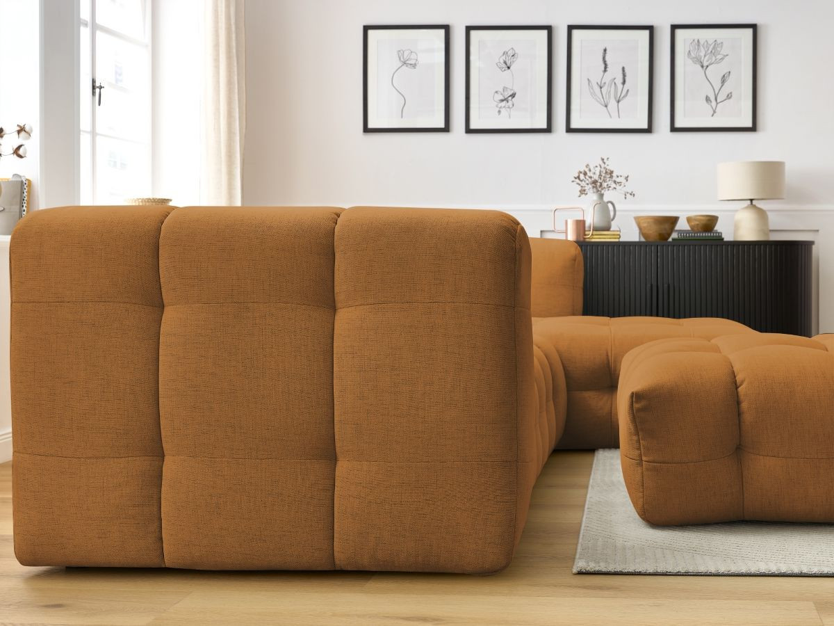 Bobochic Cloud Ecksofa mit Pouf 288 × 184 cm Stoff Gelb Ecke rechts