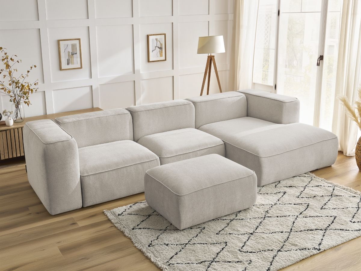 Bobochic Zephyr Ecksofa mit Pouf 349 × 165 cm Strukturstoff Beige Ecke rechts