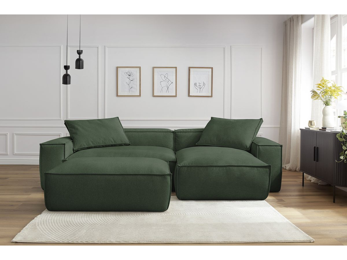 Bobochic Boheme Ecksofa mit Pouf Melange-Stoff Grün