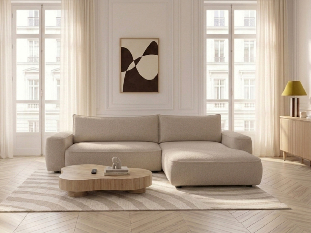 Bobochic Honore Ecksofa mit Schlaffunktion und Bettkasten Chenille Beige