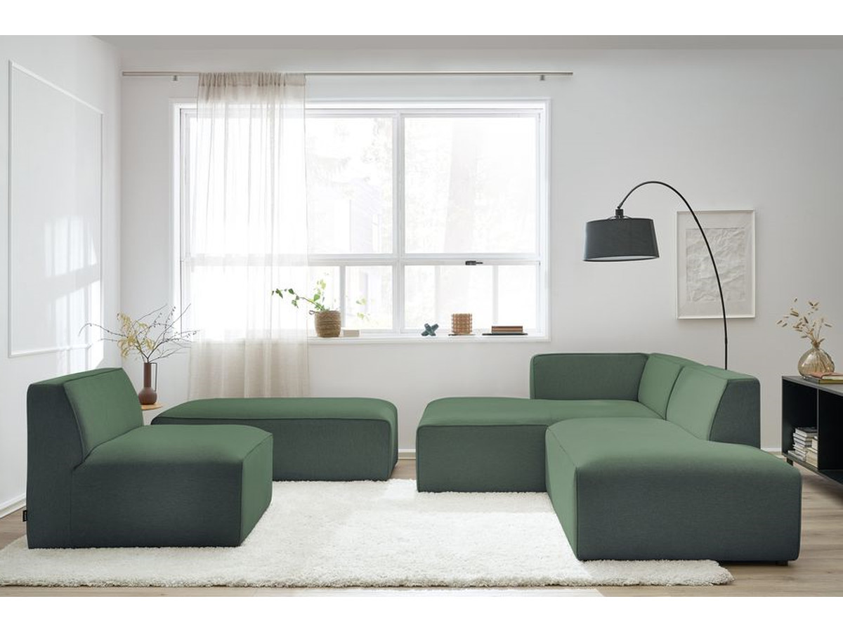Bobochic Megeve Ecksofa mit Pouf Melange-Stoff Grün Ecke links