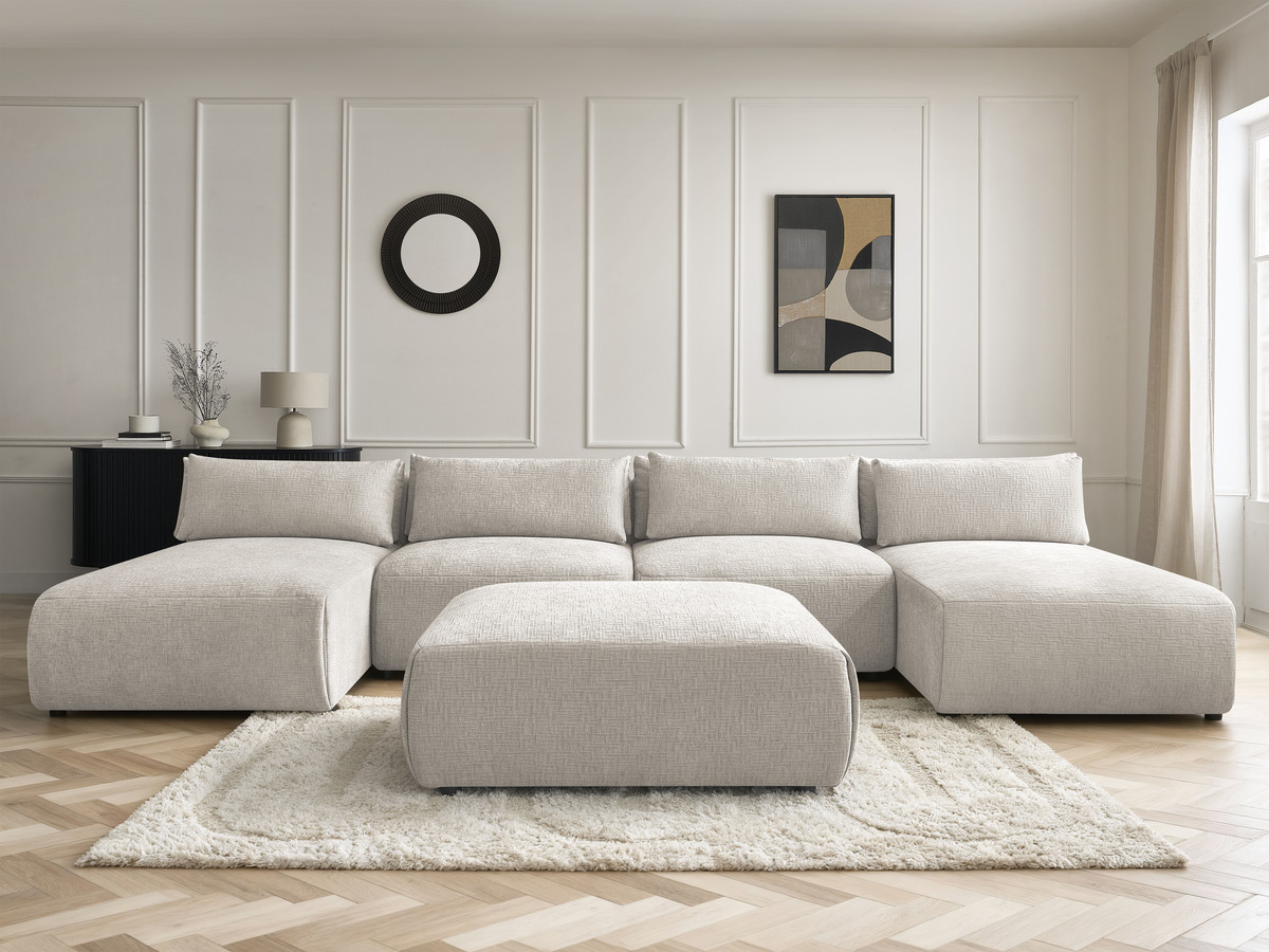 Bobochic Jana Wohnlandschaft mit großem Pouf Strukturstoff Beige