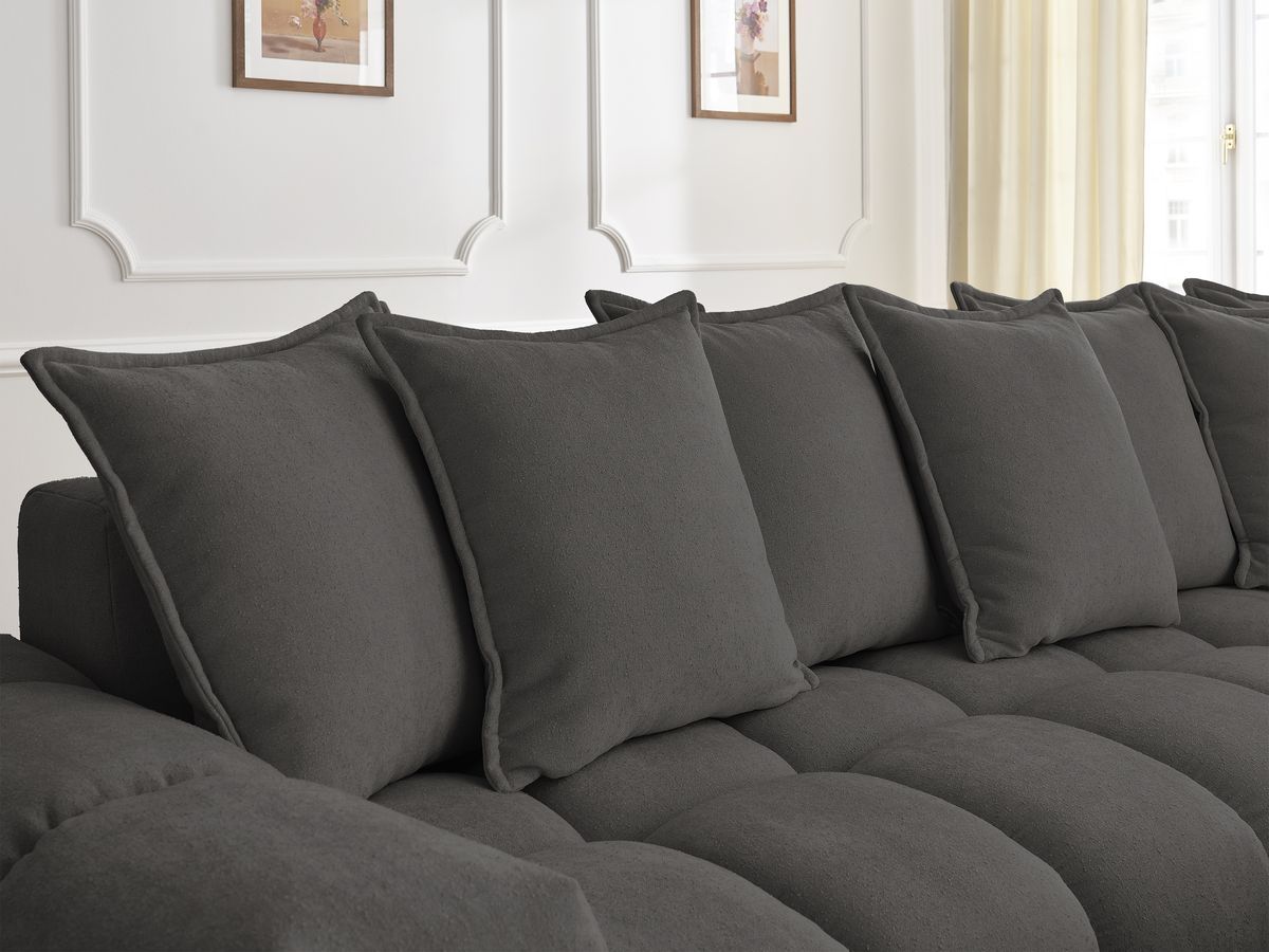 Bobochic Everest Ecksofa, 10 Kissen Strukturstoff Dunkelgrau Ecke rechts