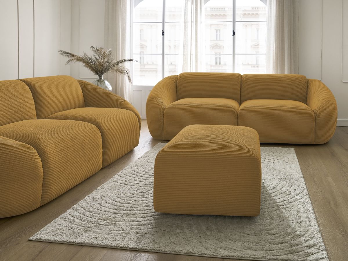 Bobochic Tina Sofa 6-Sitzer mit Pouf Cordsamt Gelb