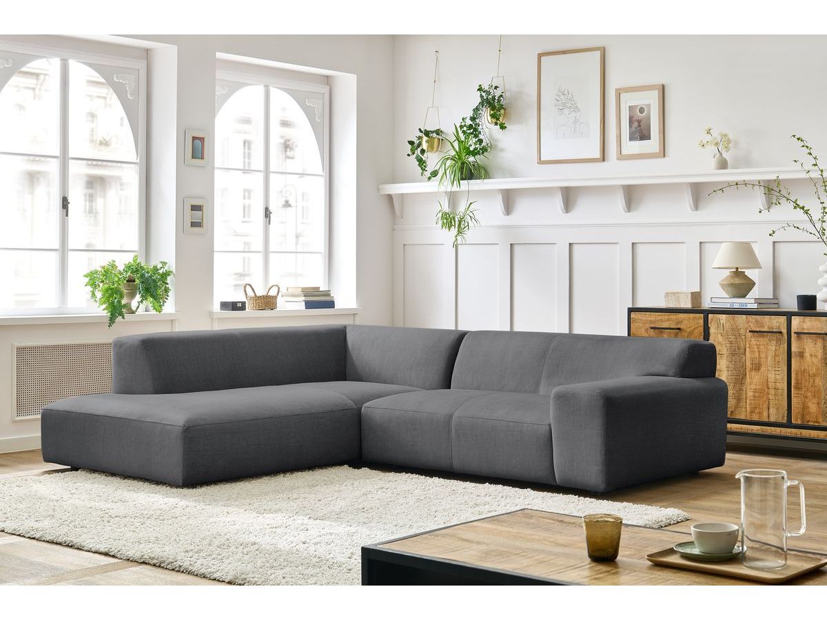 Bobochic Lavena Ecksofa 272 × 220 cm Samt Dunkelgrau Ecke links