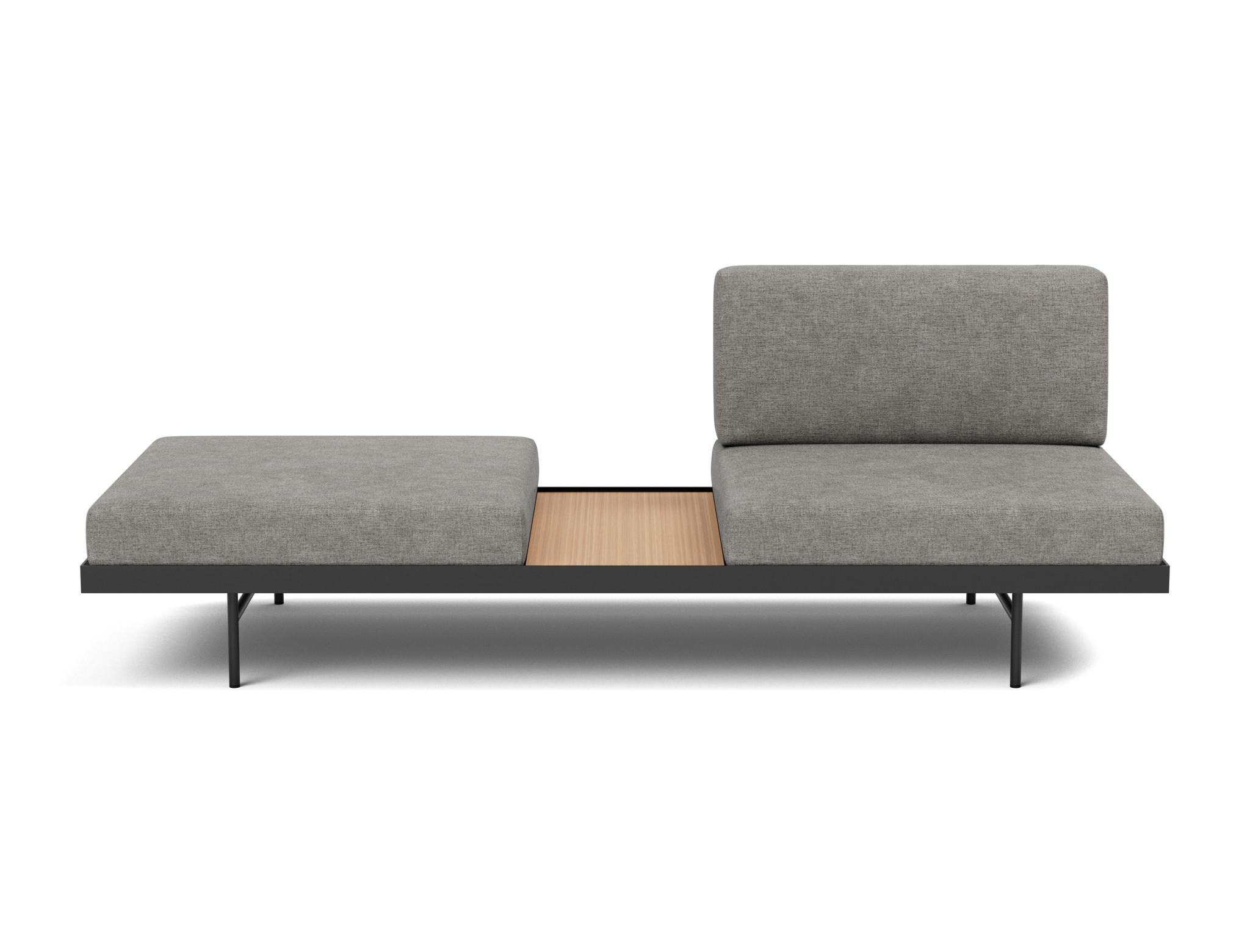 Tagesbett Puri Flachgewebe Avella 282-Warm-Grey Beine mit Eichentisch