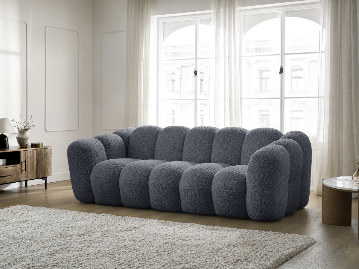 Bobochic Hippolyte Sofa 3-Sitzer Bouclé-Stoff Dunkelgrau