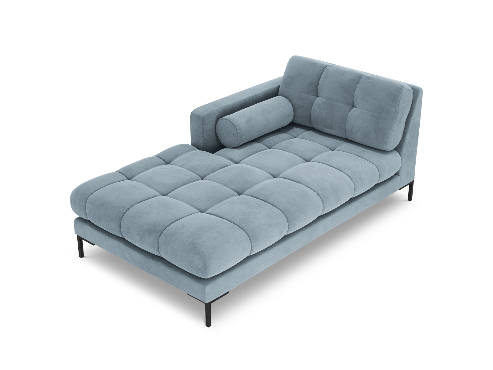 Cosmopolitan Design Chaiselongue Bali Samt Bluvel Hellblau Links Beine Schwarzes Metall