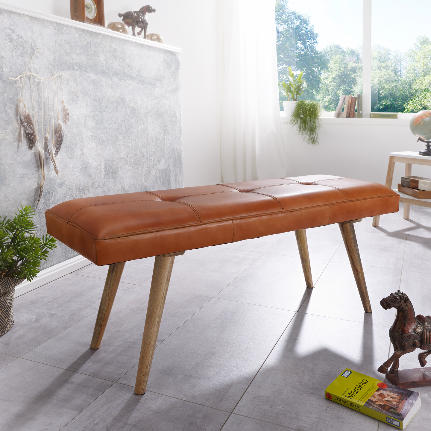 Sitzbank Akureyri Echtleder Braun 117 × 38 × 51 cm