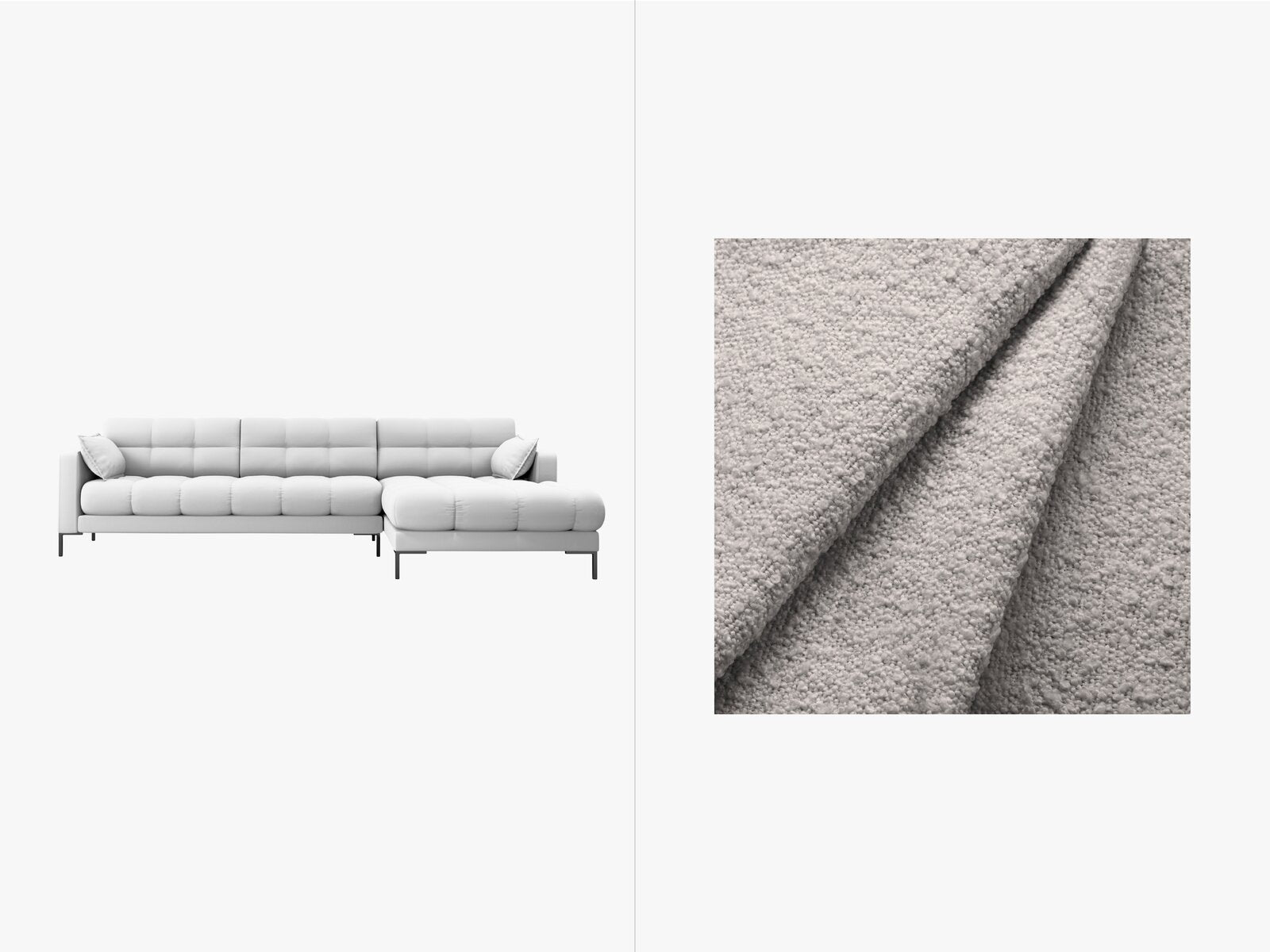 Micadoni Ecksofa Mamaia 5-Sitzer Rechts Boucle Baloo Hellgrau schwarze Beine